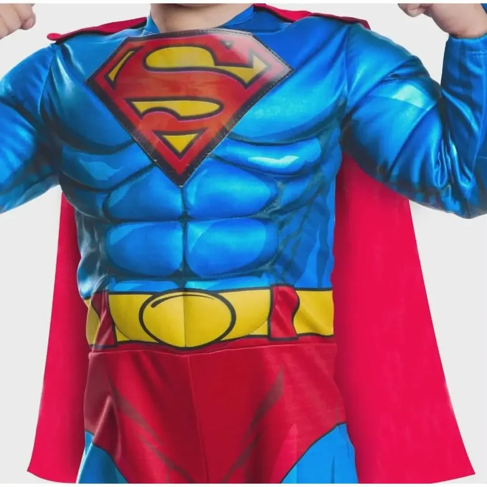 Superman Halloween Costume 3T/4T Muscle Jumpsuit & Cape DC Comics Toddler Boys - Picture 12 of 13